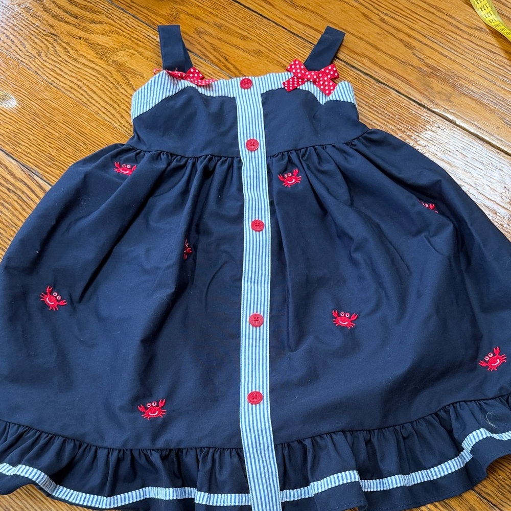 Good Lad brand navy blue sundress with embroidered red crabs. Size 5.